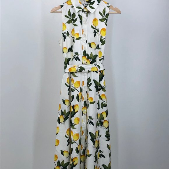 Chetta B - Vintage Retro style Button Up Dress with Front Tie Lemon Patterns - Picture 1 of 4